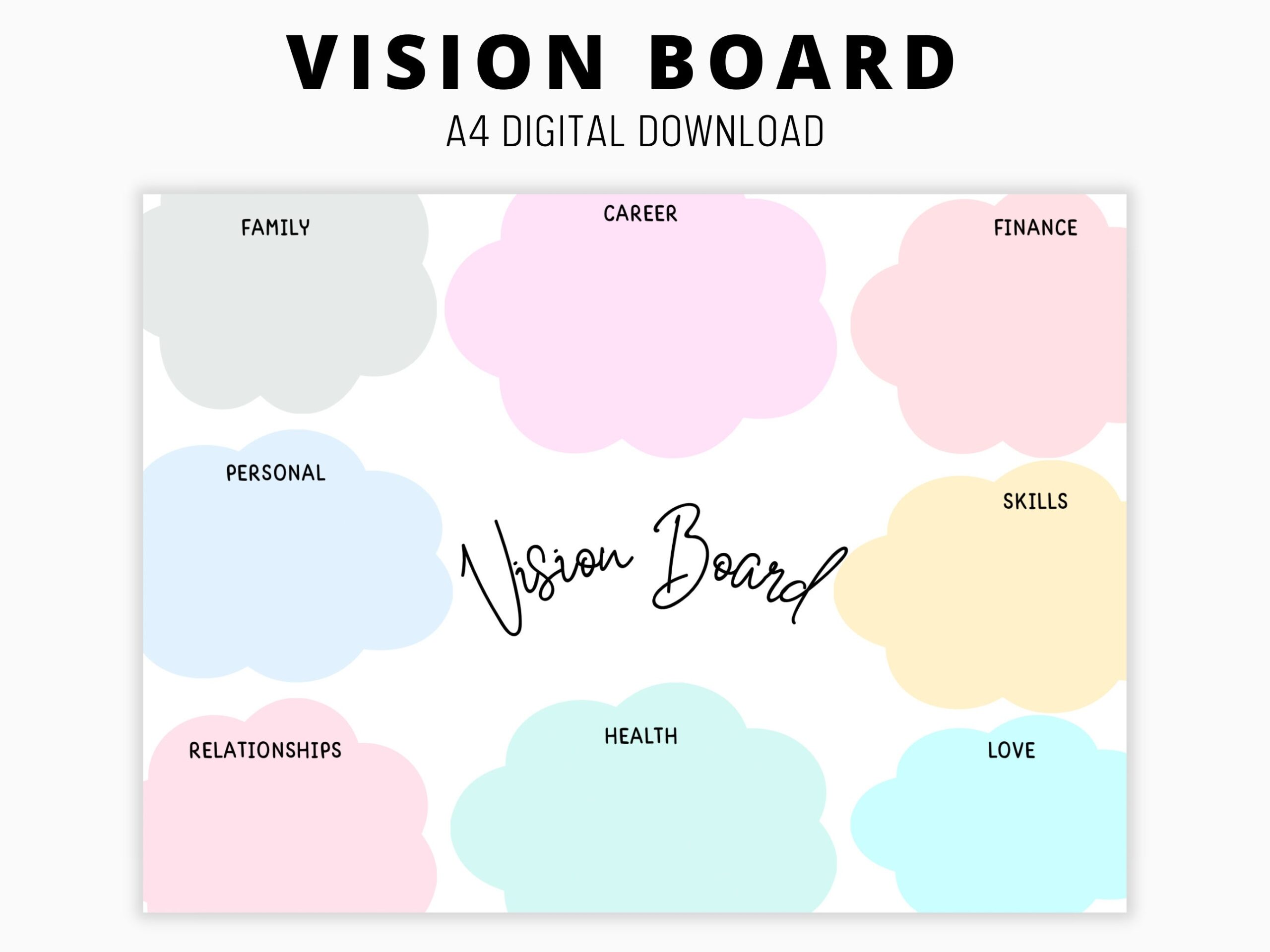 Printable Vision Board Vision Board Template 2025 Dream Life Planner Goal Setting Vision Board Manifesting Kit Manifesting Board PDF A4 Etsy New Zealand