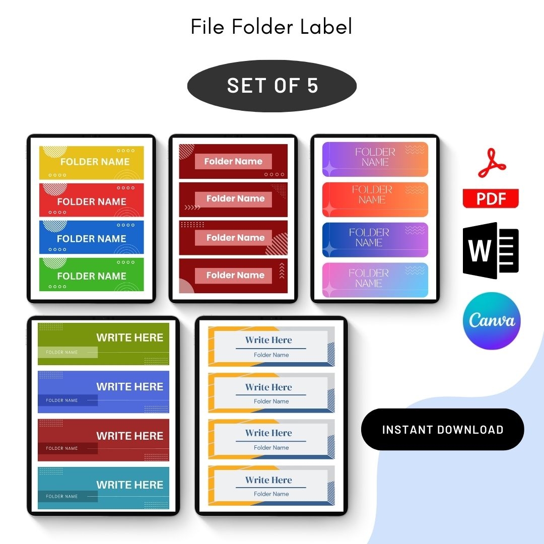 Professional File Folder Labels Template Printable Editable