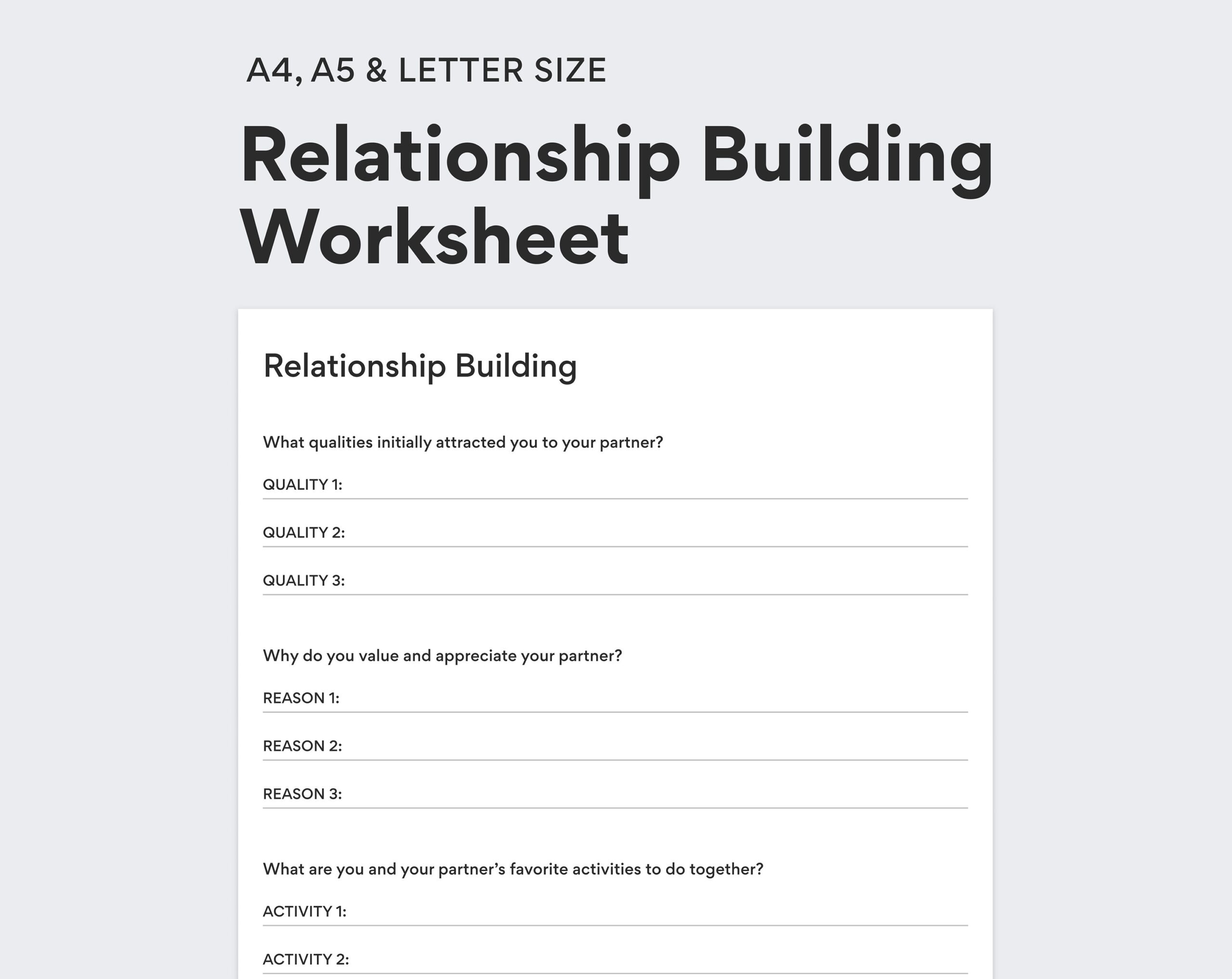 Relationship Building Worksheet For Couples PDF Printable DIGITAL DOWNLOAD Etsy