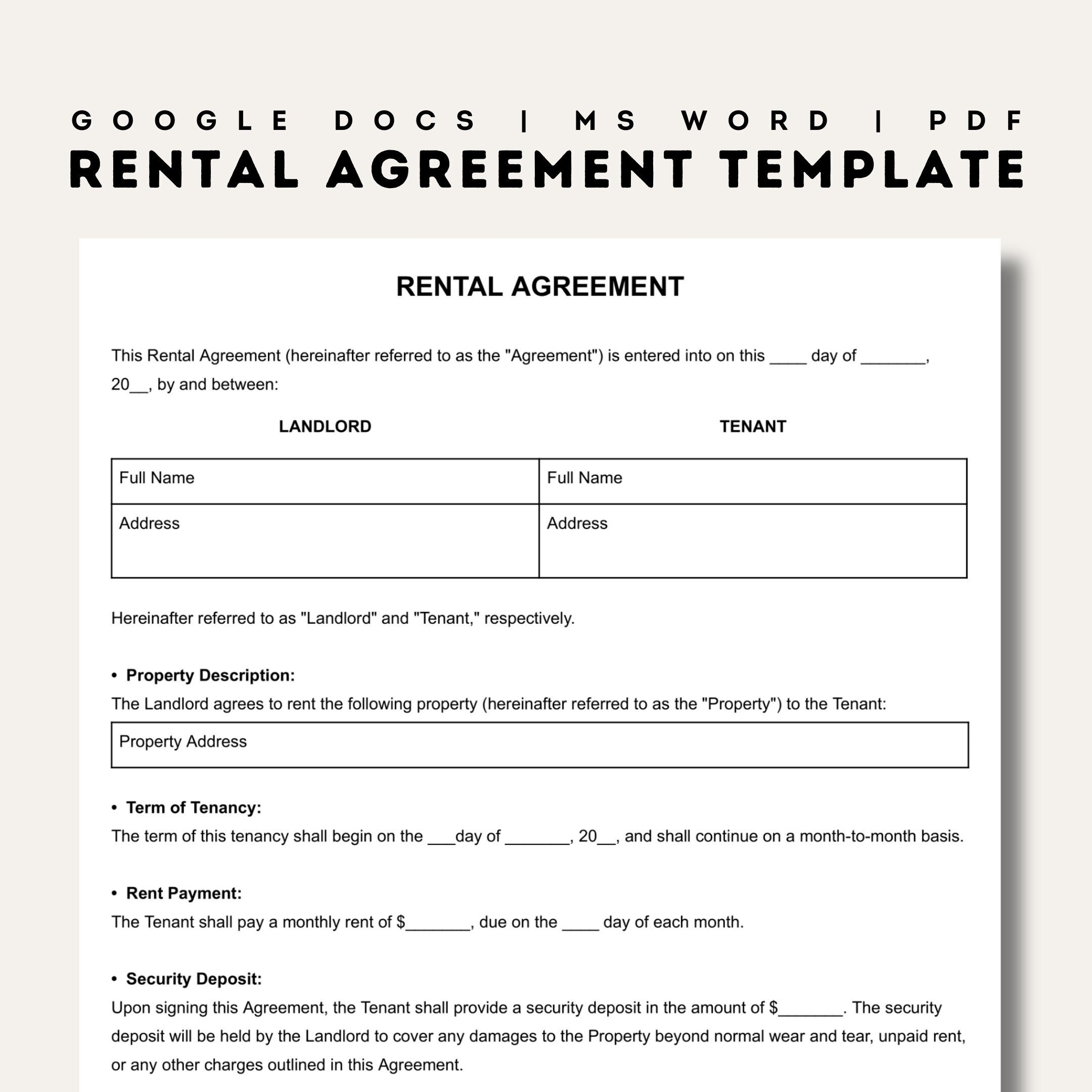 rental lease template printable