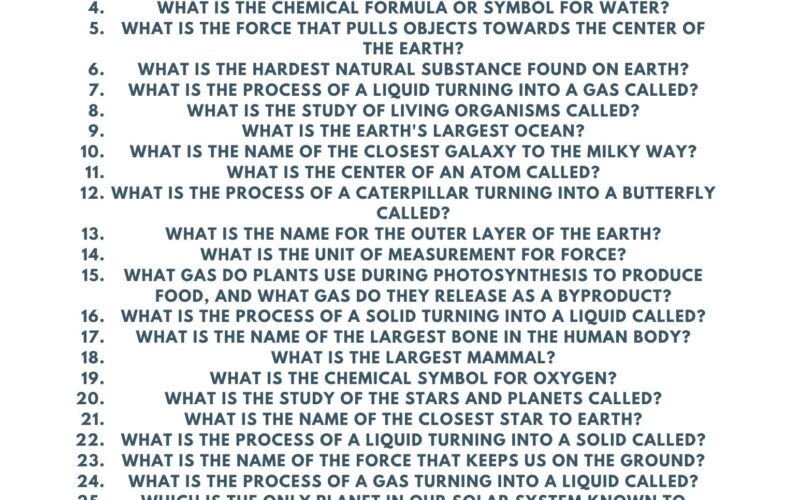 Science Trivia Questions For Kids With Printable Q And A Sheet