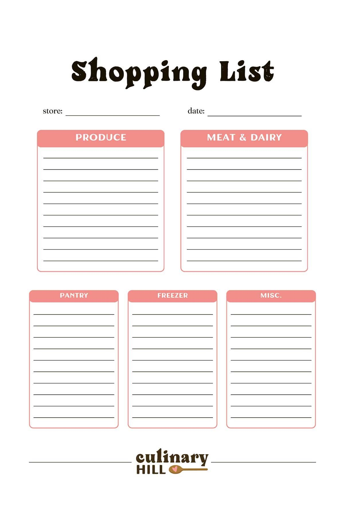 excel spreadsheet printable grocery list template word