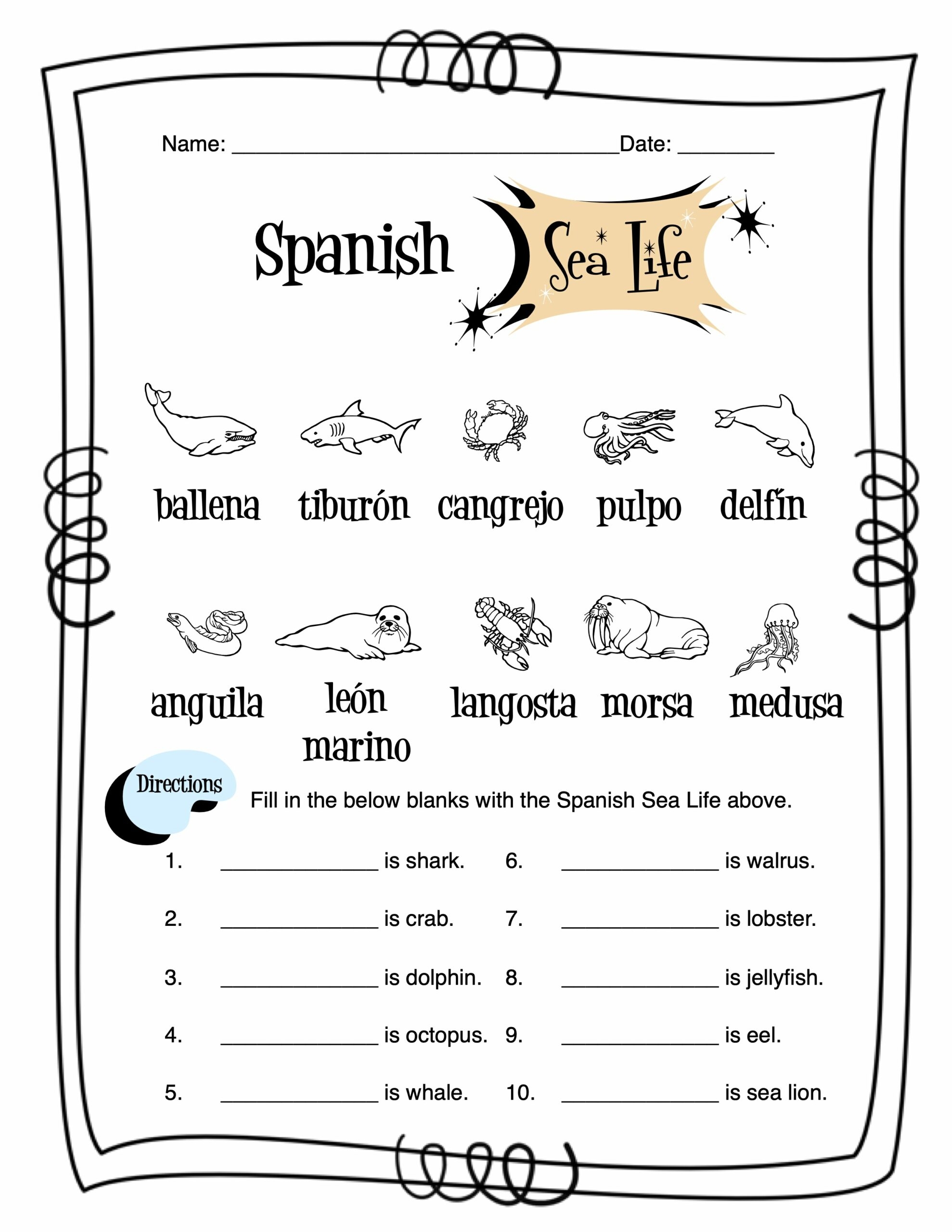 Spanish Sea Life Worksheet Packet Made By Teachers Spanish Sea Life Worksheet Packet Made By Teachers