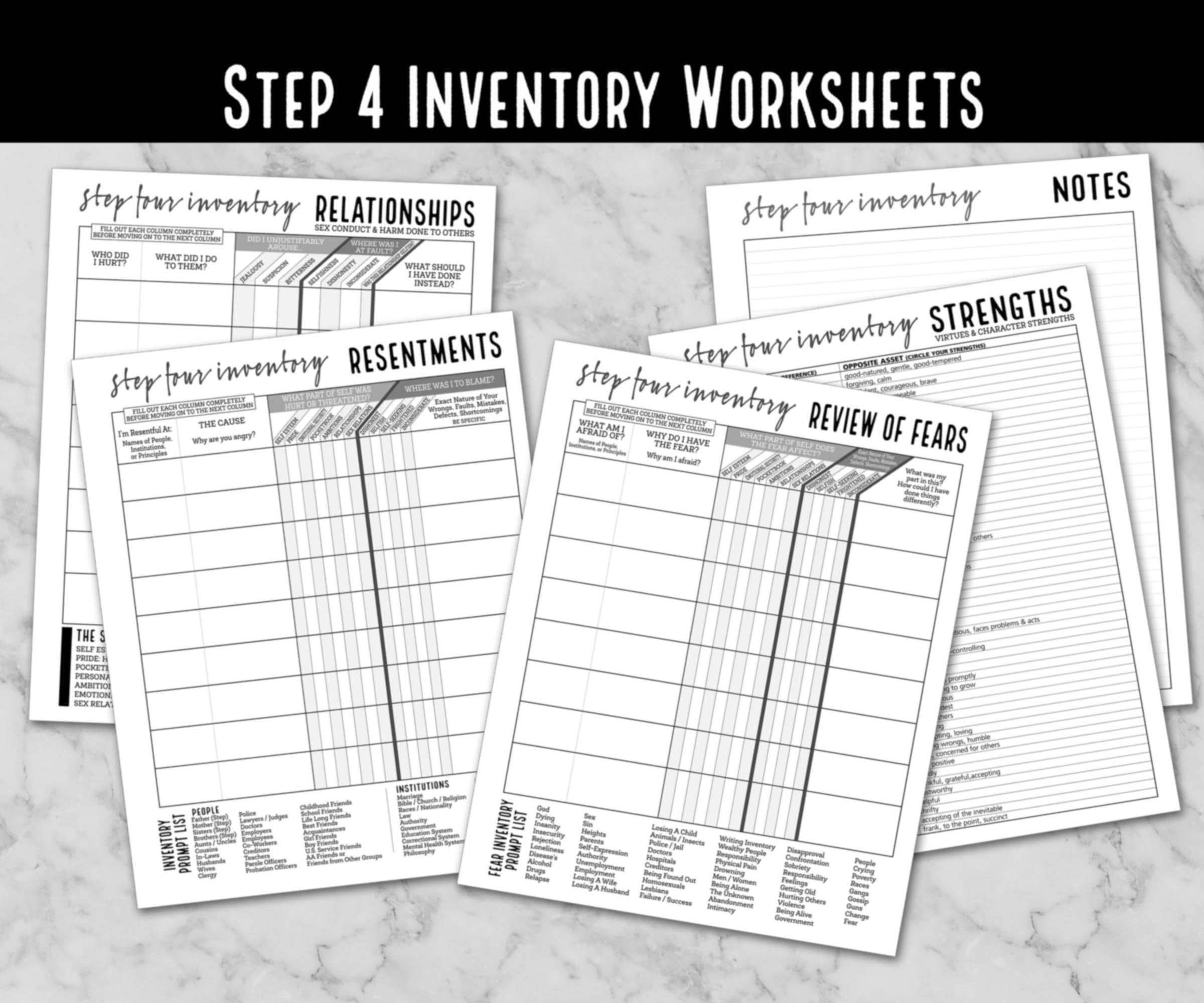 Step 4 Inventory Worksheets And Bonus Serenity Prayer Printable 12 Step Program AA NA Addiction Sobriety Recovery Instant Download Pdf Etsy