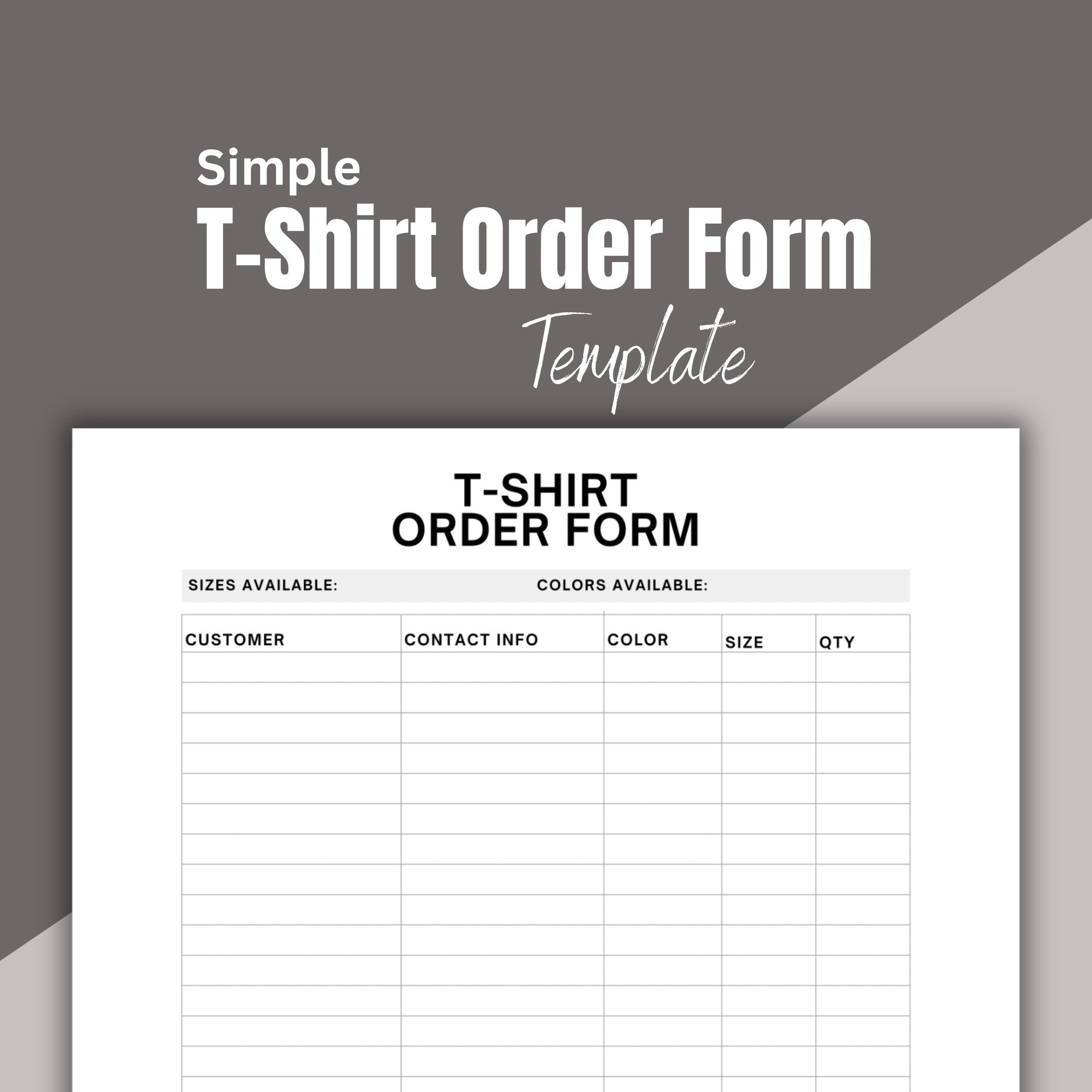 T shirt Order Form Template Customizable Order Form Printable Etsy T shirt Order Form Template Customizable Order Form Printable Etsy