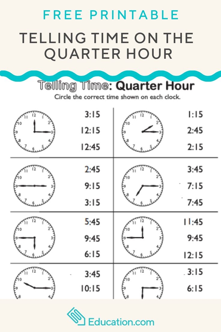 Telling Time On The Quarter Hour Match It Interactive Worksheet Education