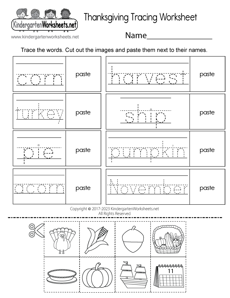Thanksgiving Tracing Worksheet Free Printable Digital PDF