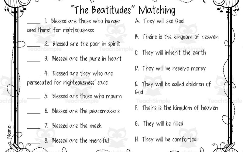The Beatitudes Matching Cards Worksheets Catholic Version By Teach Simple