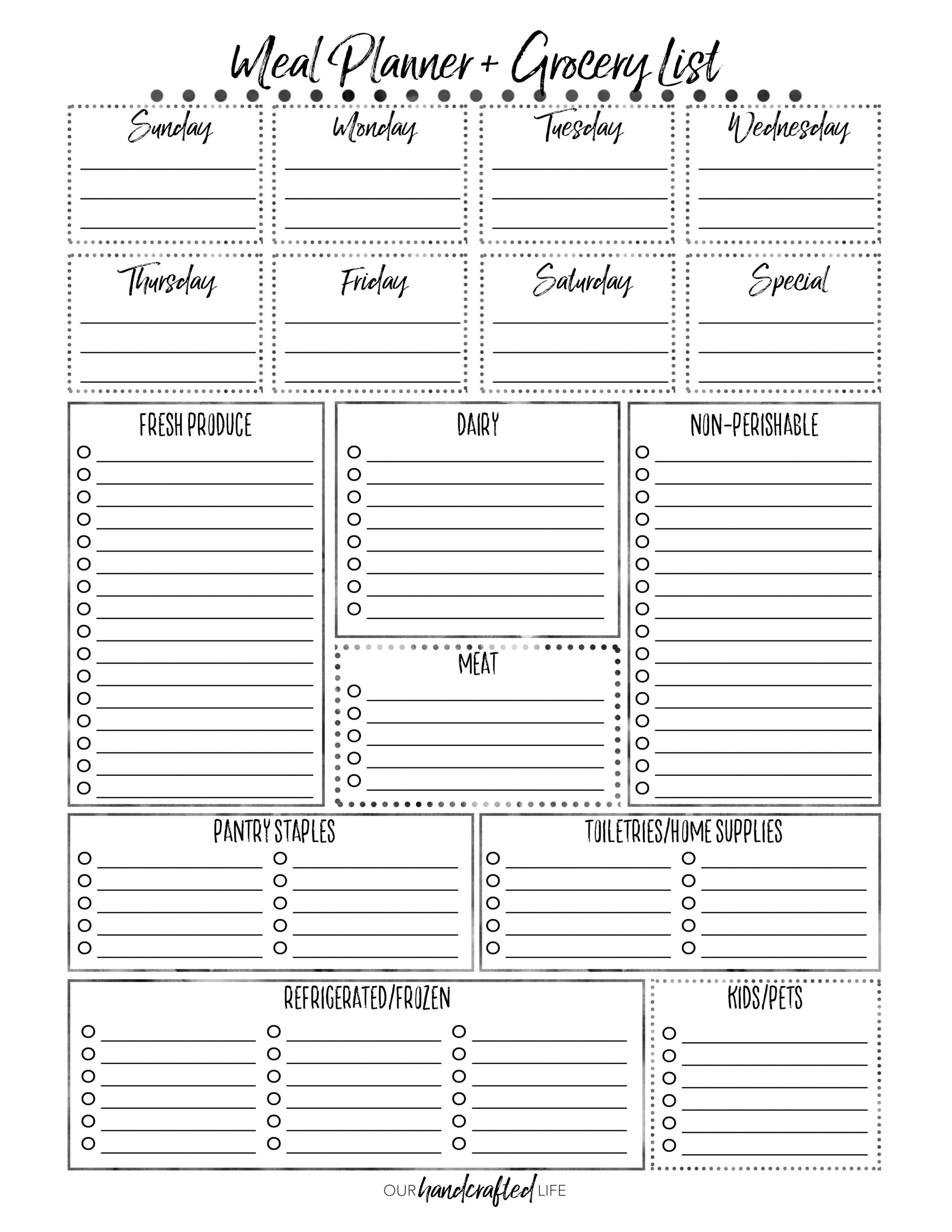 free printable weekly meal planner template
