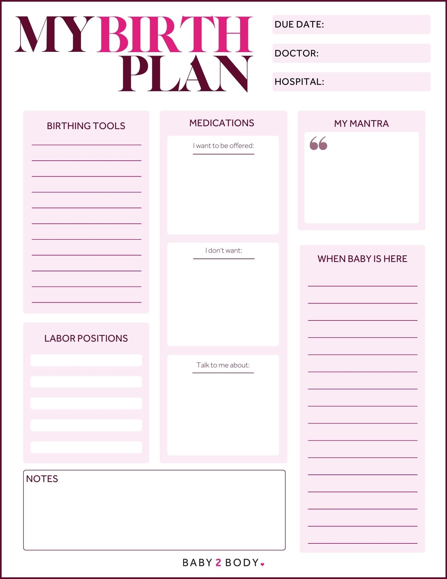 printable birth plan template