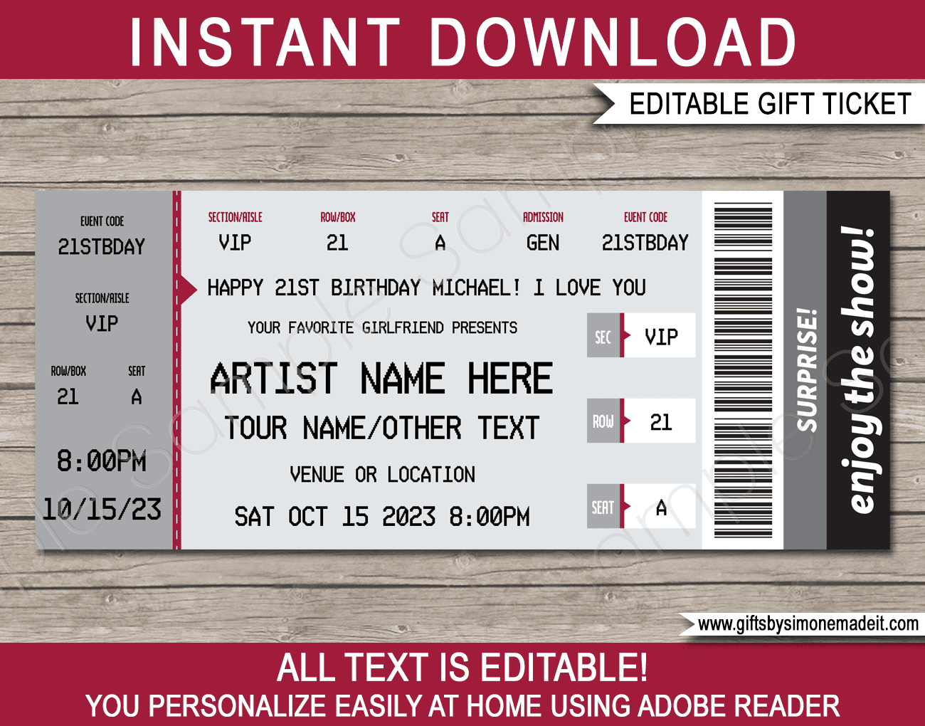 printable concert ticket template