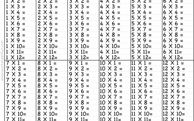 Times Table 2 12 Worksheets 1 2 3 4 5 6 7 8 9 10 11 12 13 14 15 16 17 18 19 And 20 FREE Printable Worksheets Worksheetfun