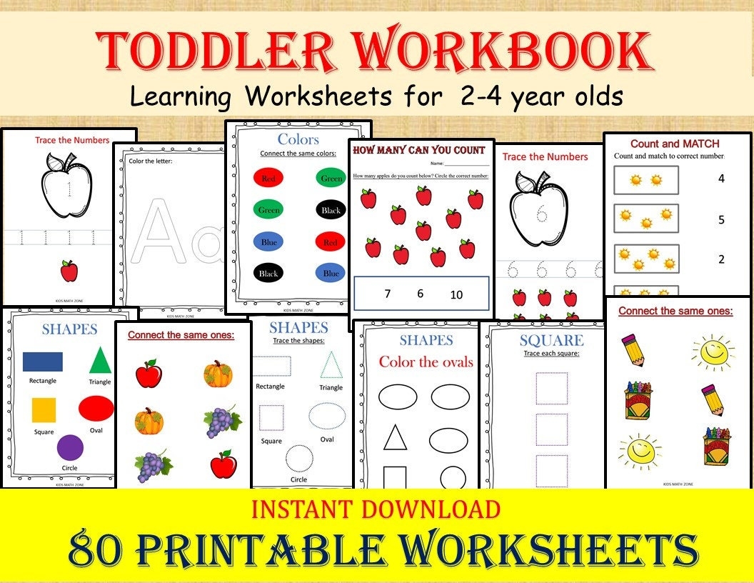 Toddler Workbook 80 Printable Learning Worksheets PDF Etsy Toddler Workbook 80 Printable Learning Worksheets PDF Etsy
