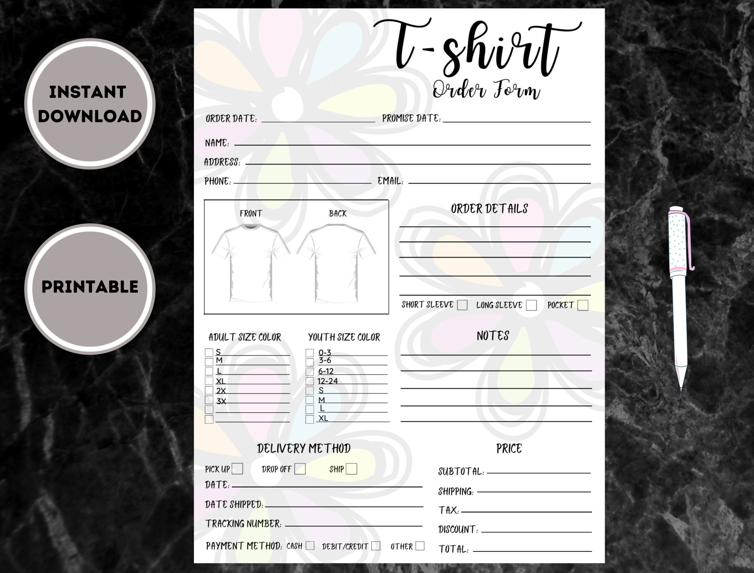 Tshirt Order Form Template Printable Custom Shirt Order Form Order Form For Crafters Order Form Template Instant Digital Download Etsy