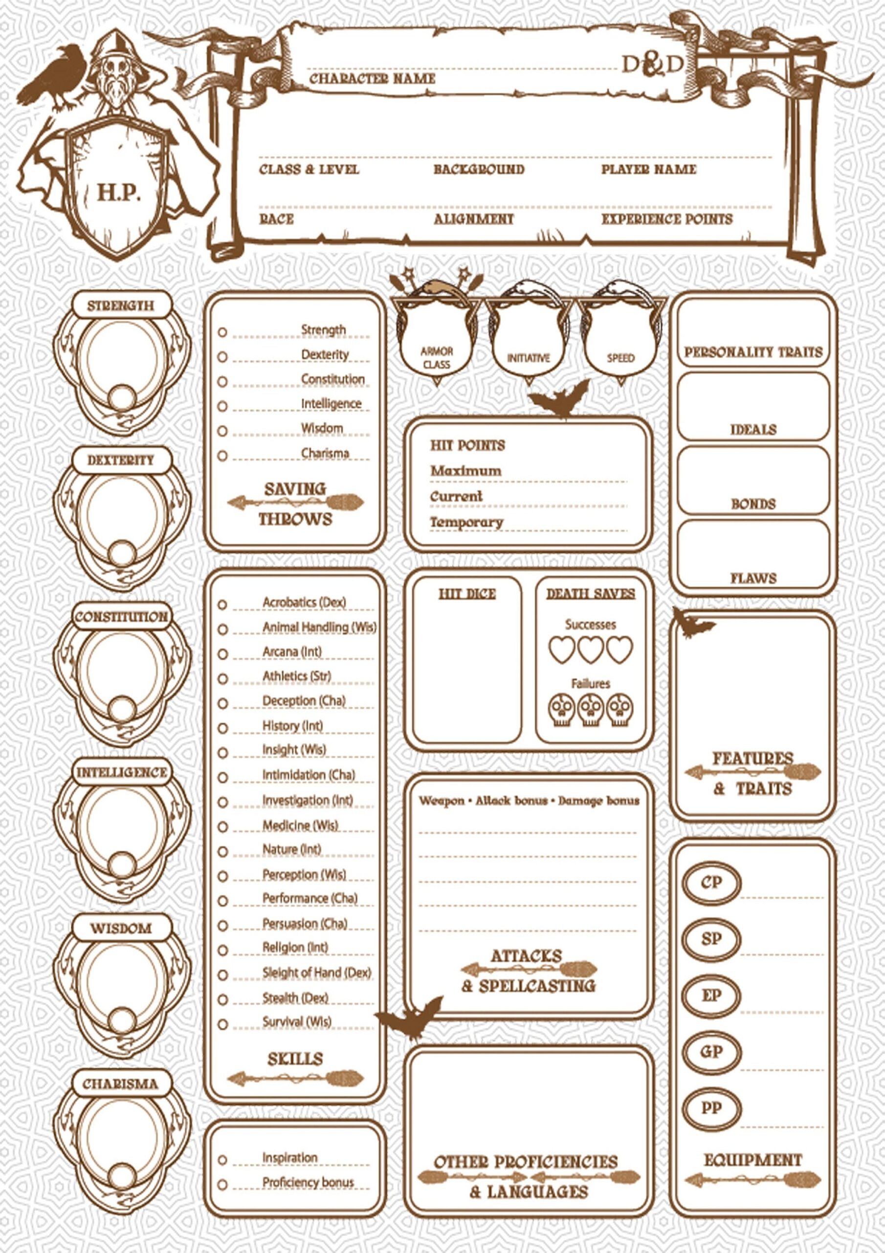 Ultimate Dnd Character Sheet PDF Printable Dungeons And Dragons 5e Sheet For Tabletop RPG Etsy