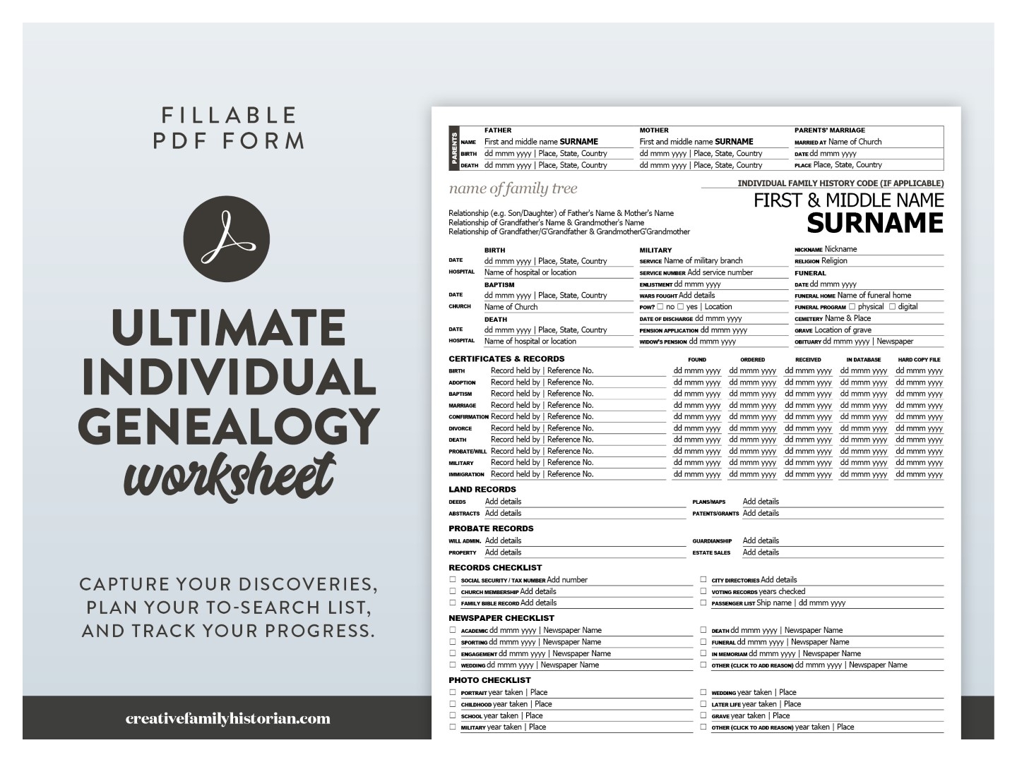 Ultimate Individual Genealogy Worksheet A4 Letter PDF Pack The Creative Family Historian Ultimate Individual Genealogy Worksheet A4 Letter PDF Pack The Creative Family Historian