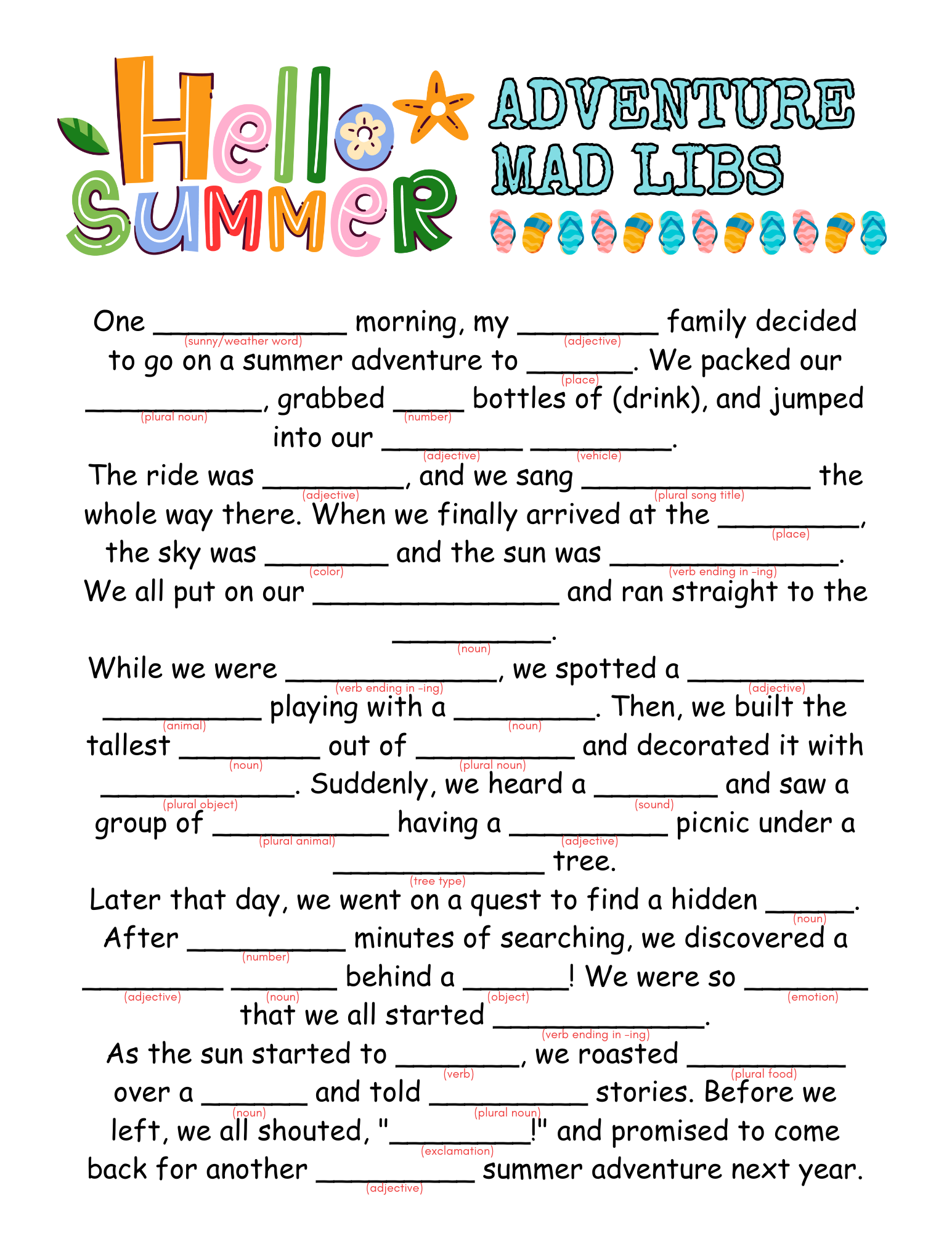 mad libs free printable worksheets