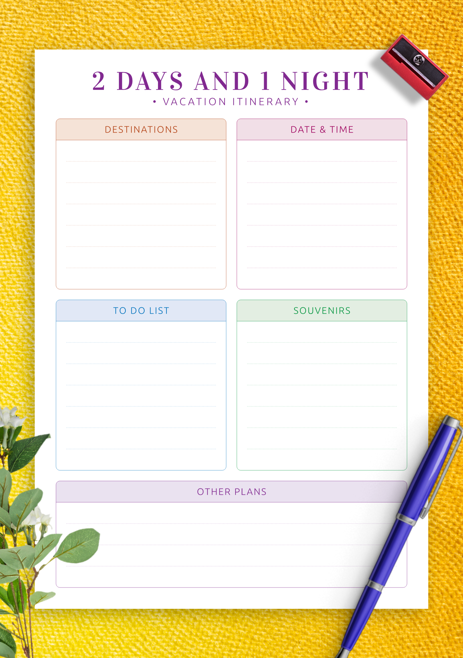 Vacation Itinerary Template Digital Printable PDF Plan