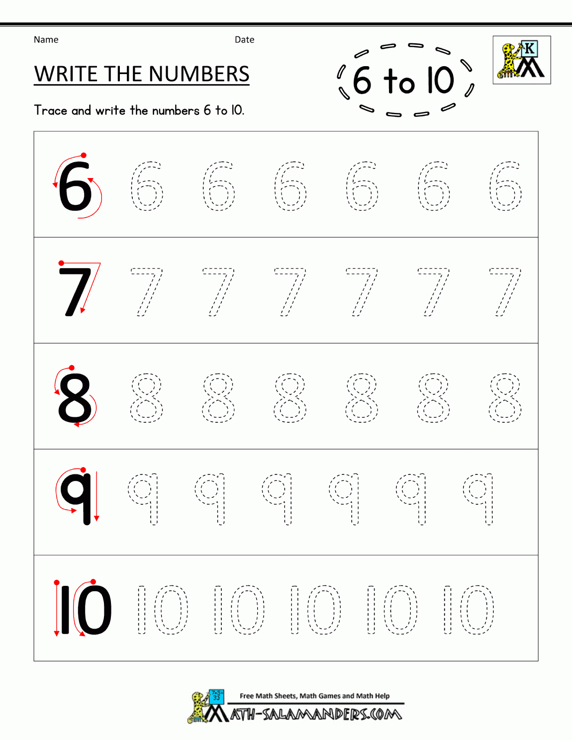 Writing number worksheets write the numbers 6 to 10 gif 1 150 1 488 Pixel